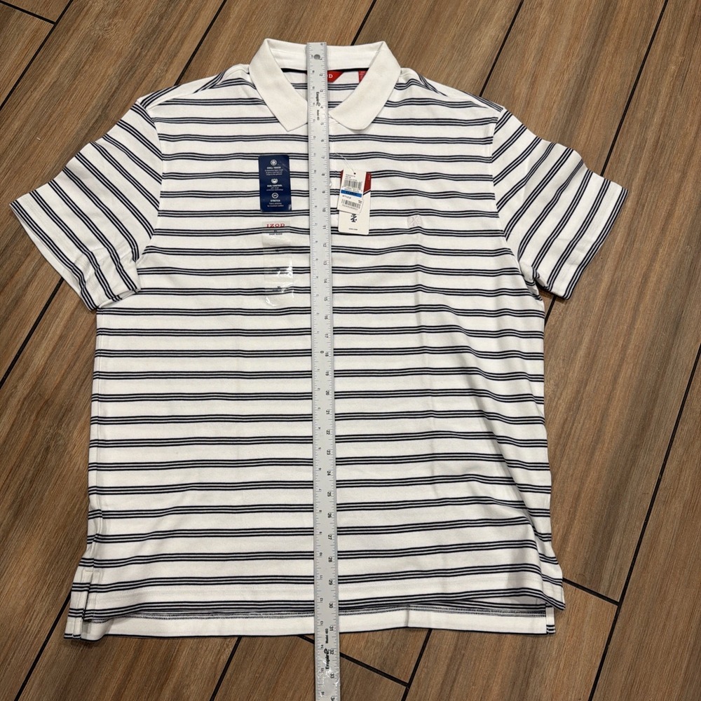 NEW IZOD Men's Large White Navy Striped Polo Shirt 100% Cotton MSRP $48 NWT - Picture 4 of 6